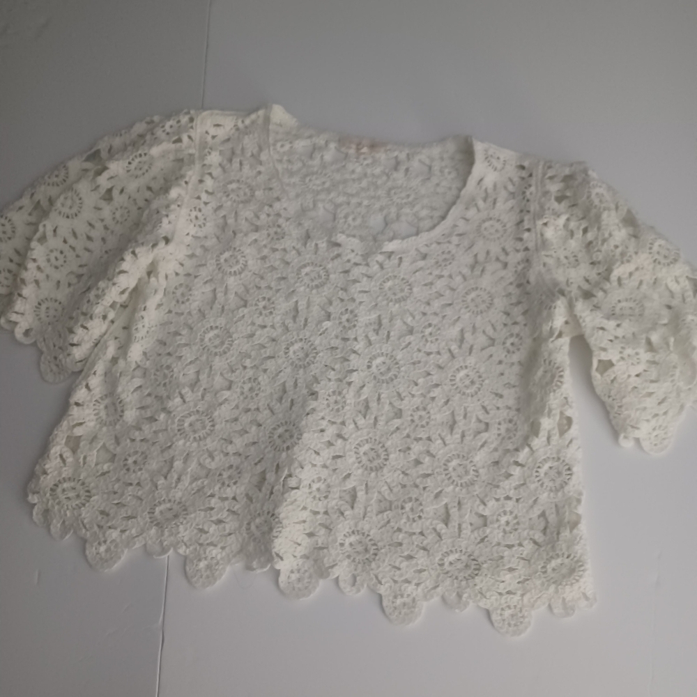 Solitaire Crochet Knit Cropped Sweater Top Sz L